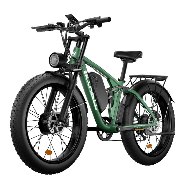 BLUVALL V1 48v Electric Dual Motor Snow Beach Bike Fat Tire Ebike 8 Speed Full Suspension 35MPH